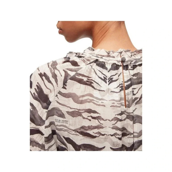 NWOT AllSaints Thallo Oniyuri Ruffle Smocked Top - Striped Patterned Blouse - Picture 10 of 11